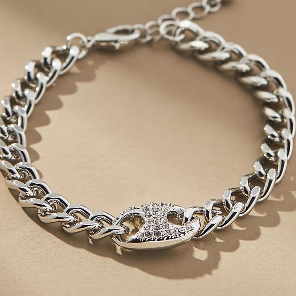 New! Silver Single Pop Tab Bracelet Cubic Zirconia | NWOT (A2)
